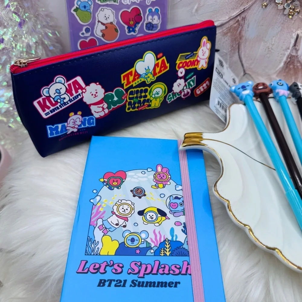 BT21 BTS Notebook, BT21 Pen Case, Stickers & BTS Pen set Stationary Bundle